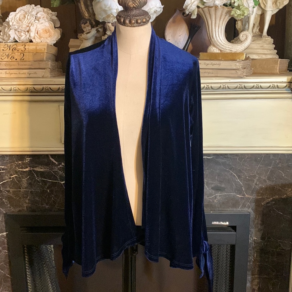 Women's Velvet Open Front Cardigan Jacket - Navy